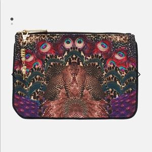 Camilla Xanadu rising Multicolor Peacock & Leopard Print Zip Clutch
